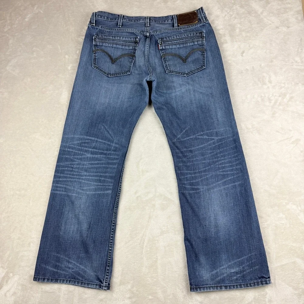 Levis 527 Jeans Men 38x32 (Fit 36x29) Blue Bootcut Slim Leather Patch Rodeo 2010